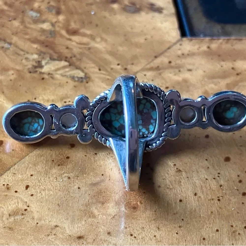 Royston Blue Horizon Turquoise Pearl Sterling Silver Ring Size 9